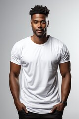 A young African American man wearing a plain white shirt with simple background. Generative AI. 