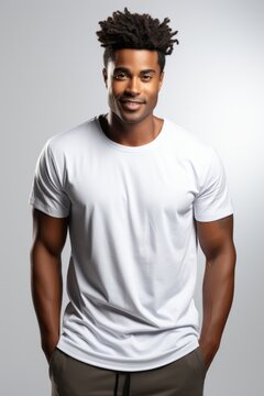 A young African American man wearing a plain white shirt with simple background. Generative AI. 