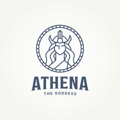 simple minimalist the goddess greek athena badge line art icon logo template vector illustration design. simple modern greek goddess woman emblem logo concept