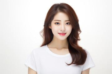 Fototapeta premium Beautiful korean woman on white background