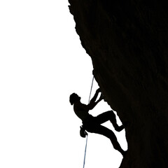 Silhouette of a rock climber on overhang