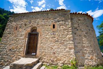 Stone walls of the historical Aya Varvara Church. Trabzon, Turkey.