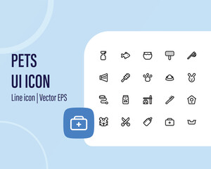set of pet icons, dog, cat, puppy, and animals. Vector user interface icon set collection.