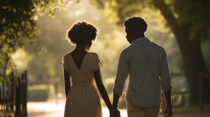 A couple on a date outdoors. Generative AI.