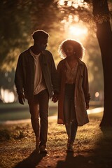 A couple on a date outdoors. Generative AI. 