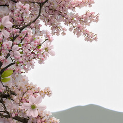 Obraz na płótnie Canvas Cherry blossom wreath on white background negative space.