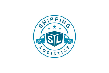 Shipping truck cargo logo design delivery service badge emblem