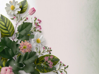 Pure white jasmine flower arrangement with negative space blur background.