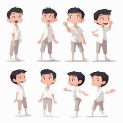 Cartoon boy in white clothes, vector illustration, multipose.
