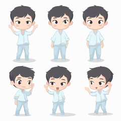 Playful boy kid in white, cartoon illustration.
