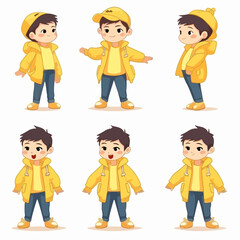 Child wearing yellow clothes, cartoon pose.