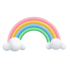 Vector bright 3d rainbow and cloud weather or nature icon isolated forecast element