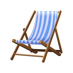 Vector isolated deck chair on white background. wooden deck chairs with white and blue stripes