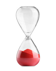 Fototapeta na wymiar Hourglass with red flowing sand isolated on white