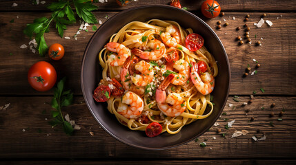 Fettuccine pasta with shrimps