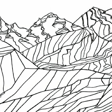 Line drawing of mountains like the Alps