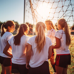 equipo de futbol femenino, Generado con IA - obrazy, fototapety, plakaty