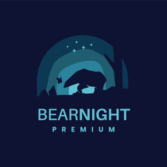 Bear Night Logo Design Vector Illustration