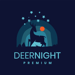Deer Night Logo Design Vector Illustration