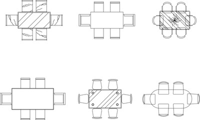 Vector sketch illustration of interior architectural design view of the layout of the dining table and meeting chairs
