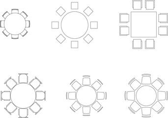 Vector sketch illustration of interior architectural design view of the layout of the dining table and meeting chairs
