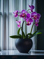 Fototapeta na wymiar Exquisite Tropical Pink Phalaenopsis Orchid: Stunning Home Interior Decor. Generative AI.