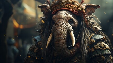 Fototapeta premium anthropomorphic elephant poacher, digital art illustration