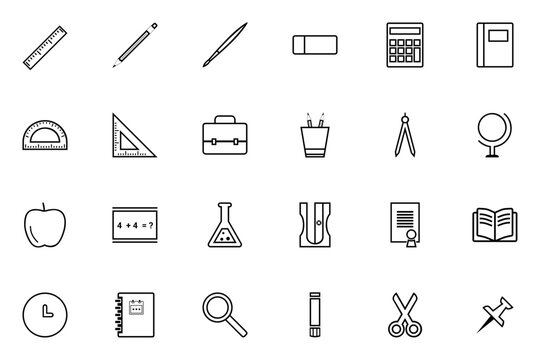 School Supplies Line Art SVG icon set