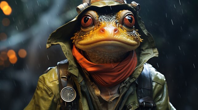 anthropomorphic frog ranger, digital art illustration
