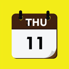 new year calendar icon, calendar with a date, new calendar, 11 thursdayicon with yellow background, 11 thursday, day icon, calender icon