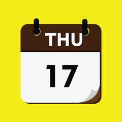 new year calendar icon, calendar with a date, new calendar, 17 thursdayicon with yellow background, 17 thursday, day icon, calender icon