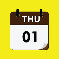 new year calendar icon, calendar with a date, new calendar, 01 thursdayicon with yellow background, 01 thursday, day icon, calender icon