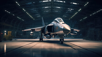 A fighter jet maintenance in hangar