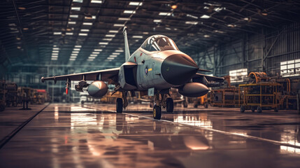 A fighter jet maintenance in hangar