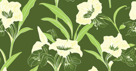 Amaryllis vector art seamless pattern