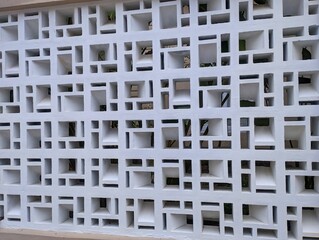 Close up of white ventilation blocks. Contemporary architecture design. Perspective view
