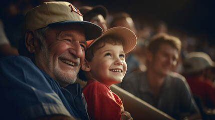 Fototapeta premium Grandfather and Grandson Enjoying a Baseball Game Together in the Stands