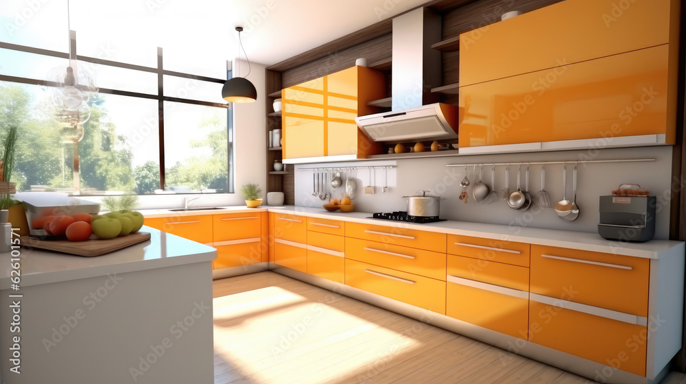 Poster modern orange and white kitchen