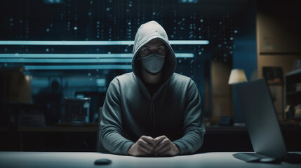 A hacker with anonymous mask looking the camera