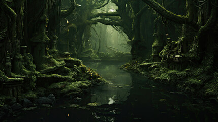 Green abstract hidden forest landscape