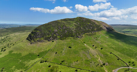 Aerial view of Slemish Mountain Co Antrim Northern Ireland Slemish hill where St Patrick worked as...