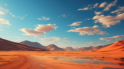 Naklejka premium The vast expanse of the Namib Desert in Namibia, with towering red dunes under a clear azure sky.