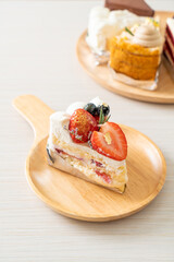 strawberry fresh cream cake on plate