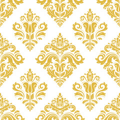 Classic seamless vector pattern. Damask orient ornament. Classic golden and white vintage background. Orient pattern for fabric, wallpapers and packaging