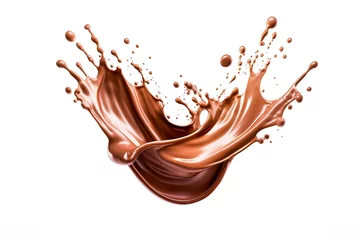 Gordijnen Chocolate Drink splash isolated on white background, chocolate milk Smoothie advertising concept, brown liquid, paint pouring.- GENERATIVE AI © Stock - Realm
