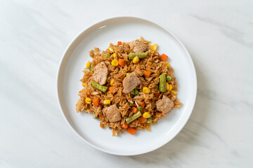 pork fried rice on white plate