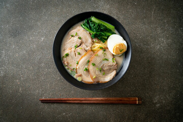 Ramen noodles in pork bone soup with roast pork and egg