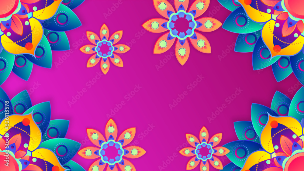 Wall mural Diwali festival holiday design with paper cut style of Indian Rangoli. Colorful background, vector illustration.