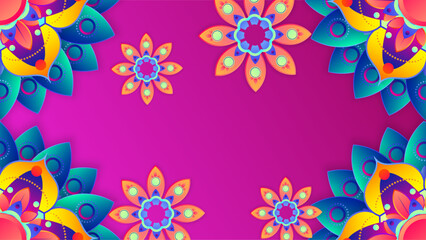 Diwali festival holiday design with paper cut style of Indian Rangoli. Colorful background, vector illustration.