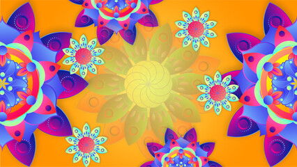 Fototapeta na wymiar Colorful clay diya lamps with flowers on background